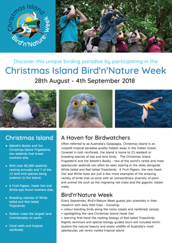 Bird N Nature Week Christmas Island September 2018