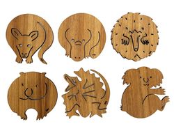 Coasters - Set of 6 Australian Animals - Blackwood