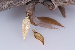 Eucalyptus Real Leaf Earrings - Gold