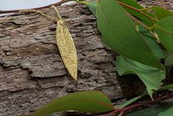 GOLD EUCALYPTUS RED GUM REAL LEAF PENDANT