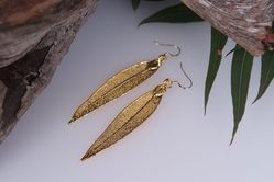 Red Gum Real Leaf Earrings - Gold